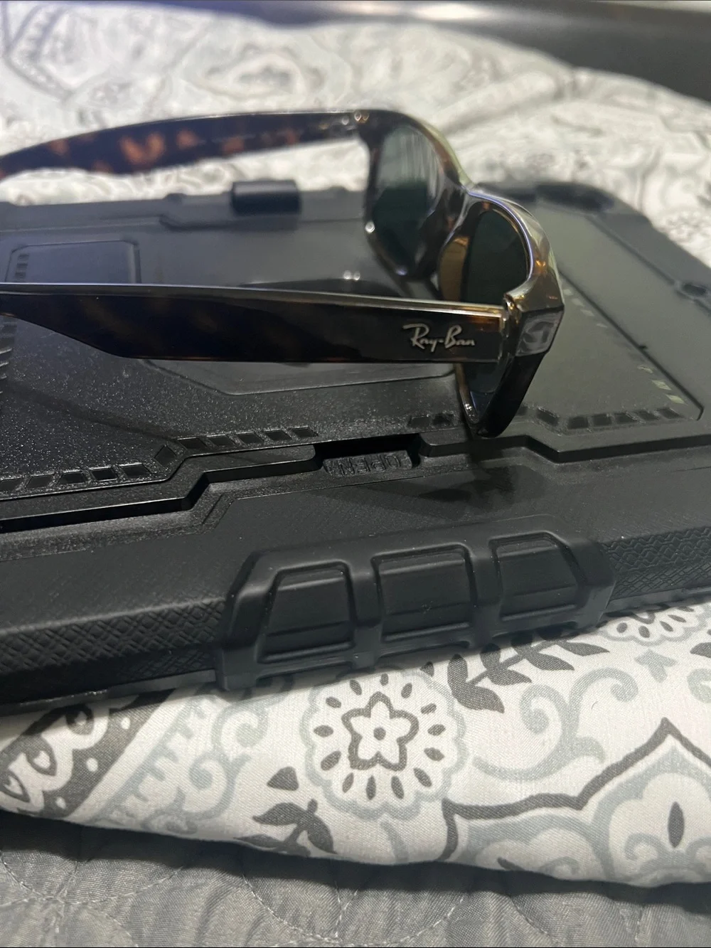 Ray-Ban Tortoise Frame Sunglasses with Dark Green Lenses